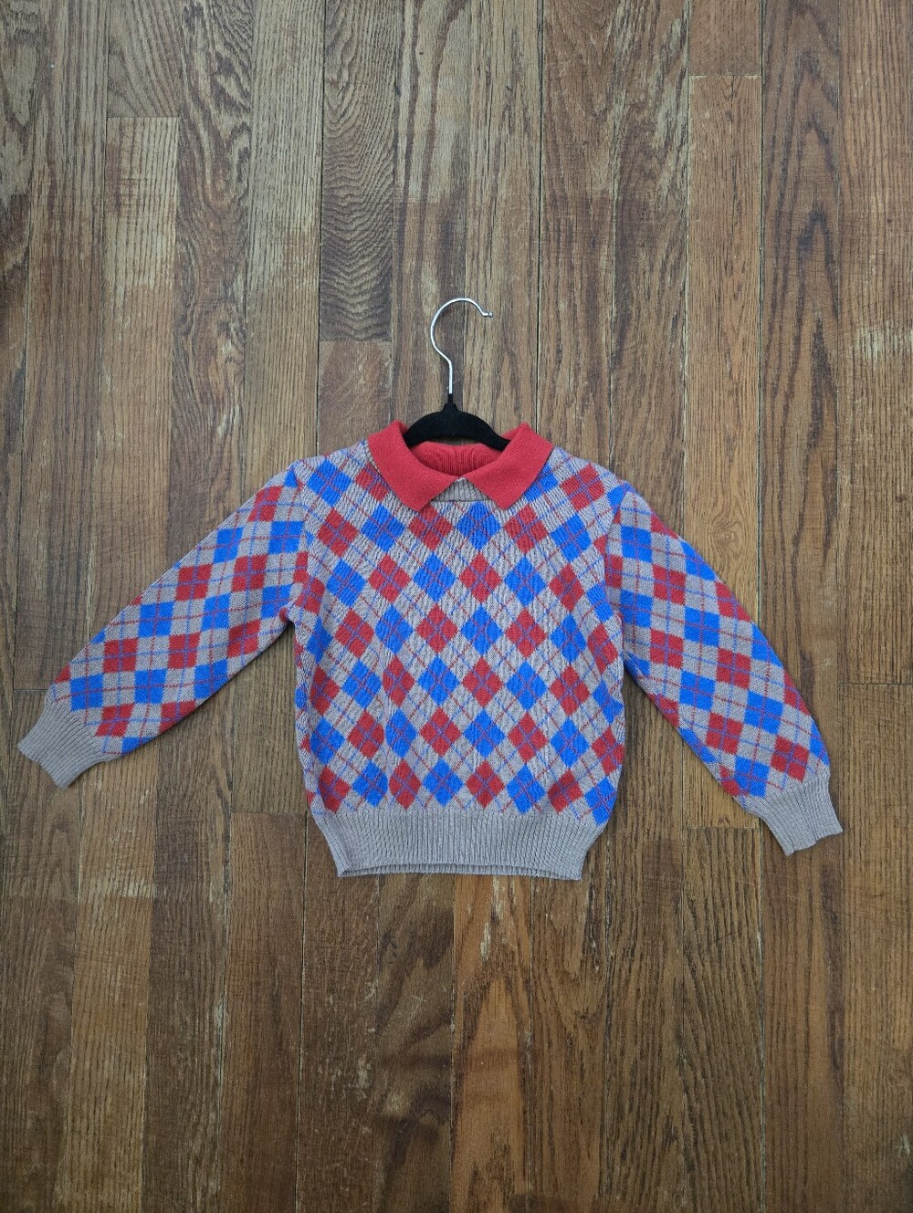 Vintage Lord & Taylor Little World Argyle Sweater 3T (tiny) Red Blue Preppy
